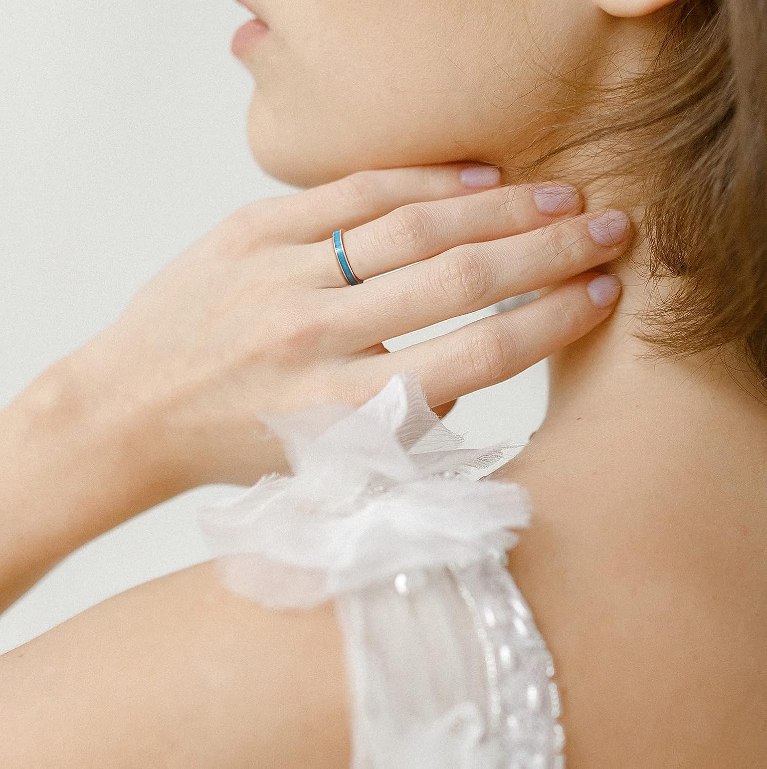 TIGRADE 3MM Titanium Ring Blue Turquoise Engagement Wedding Band for Woman Size 3-13 - Image 4