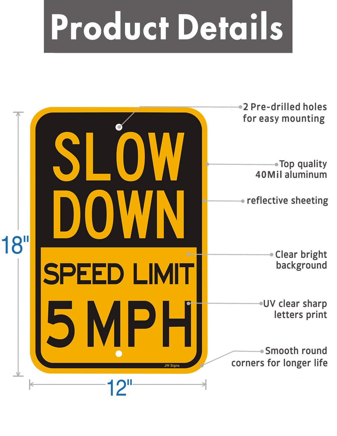 Reflective Aluminum Signs Slow Down 5 MPH Speed Limit Signs 4 Pack ...