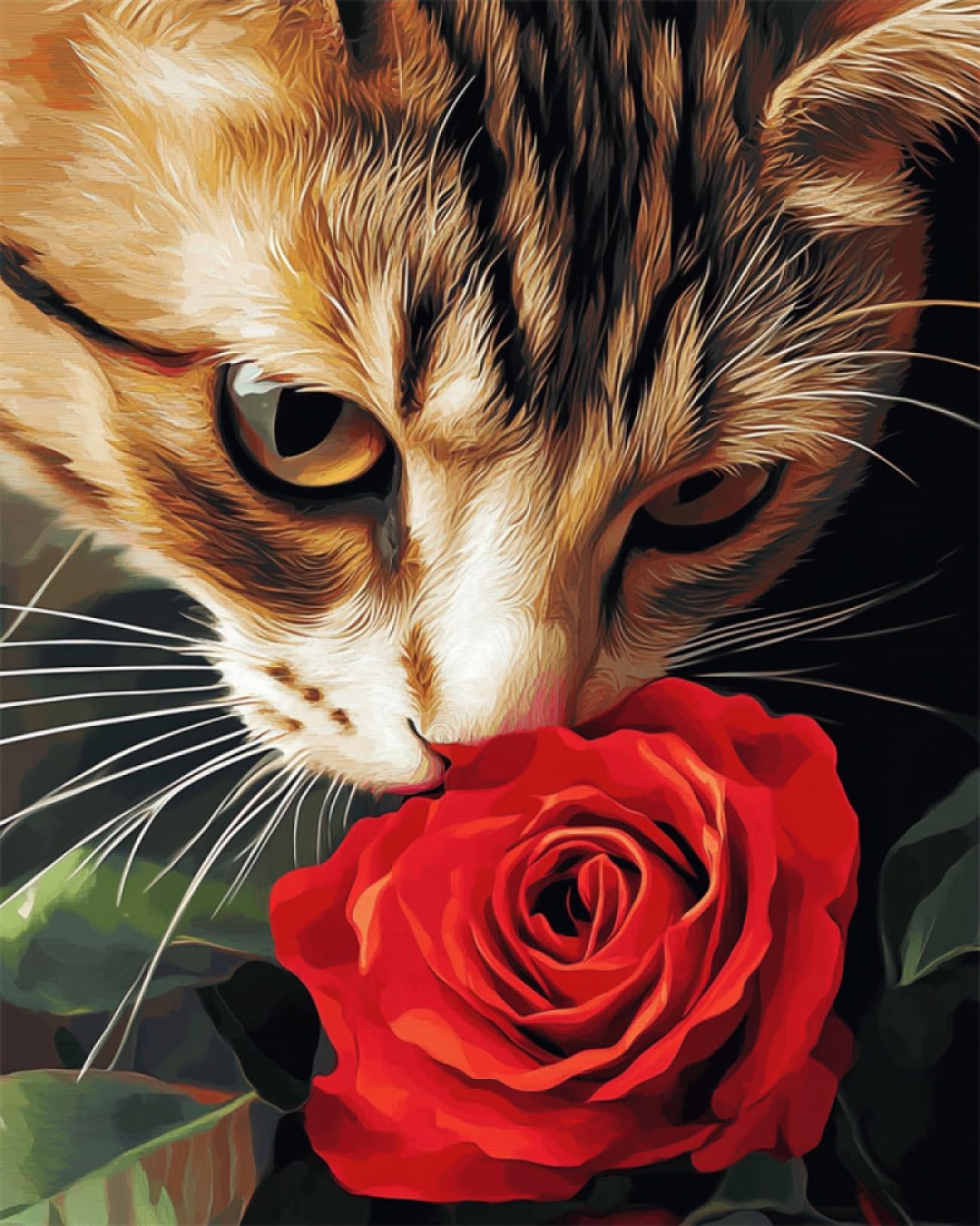 RKFLGEW DIY Perlenstickerei Set Rote Rosen Und Katze Perlenstickerei-Set,Einfaches Kreuzstich-Sets Für Erwachsene Und Anfänger Für Handarbeiten 30x40cm