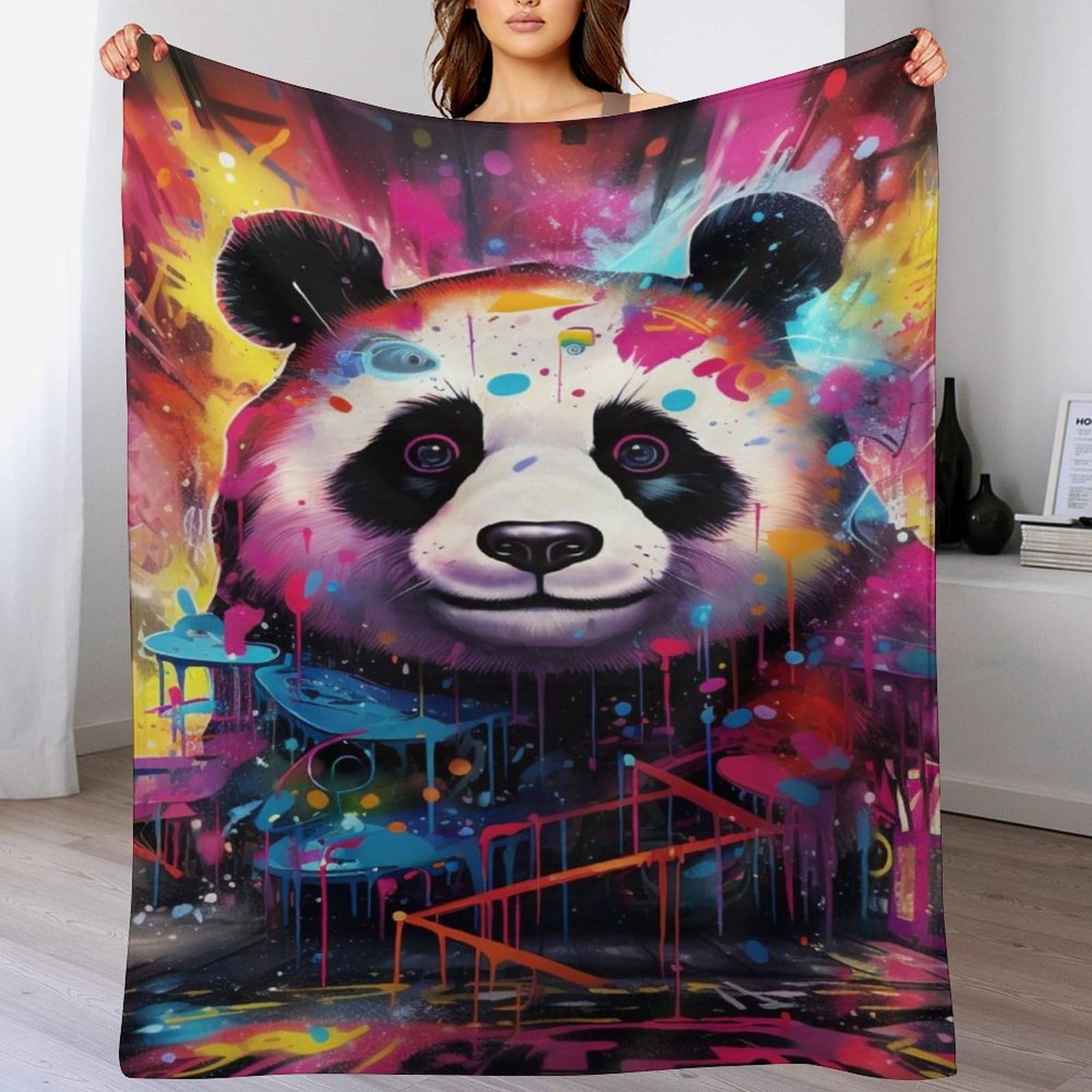 Plaid couverture polaire panda jeté de canapé flannel doux 150x200