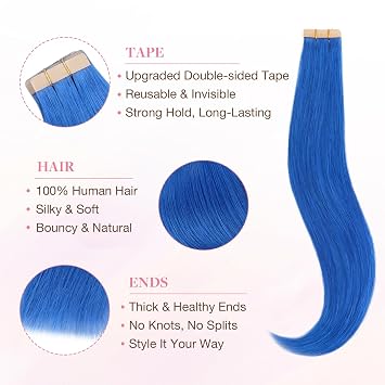 GOO GOO Tape in Hair Extensions Human Hair 10 10pcs #Blue