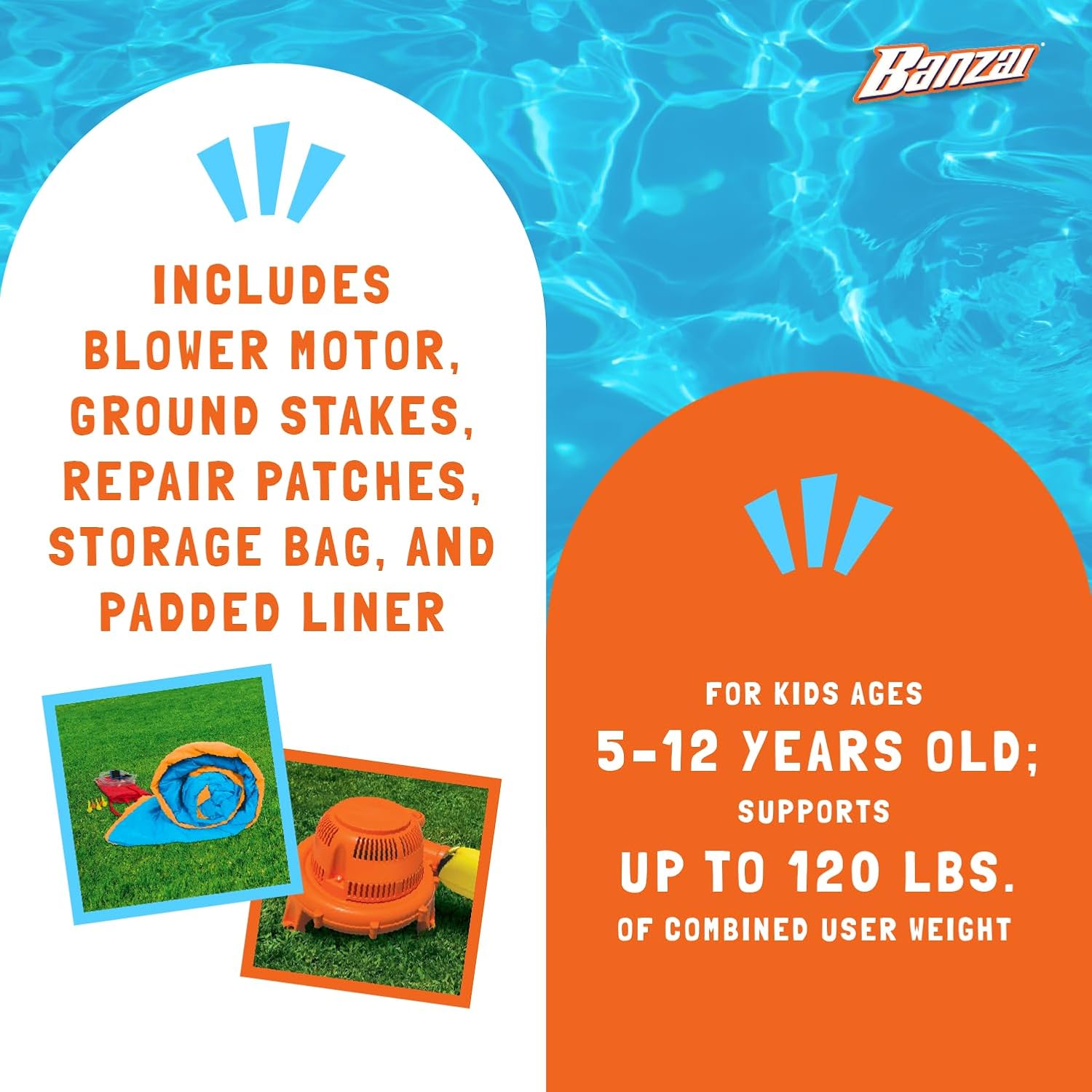 Banzai Inflatable Pool Water Slide, Blow Up Backyard Splash House, Sun N’ Splash