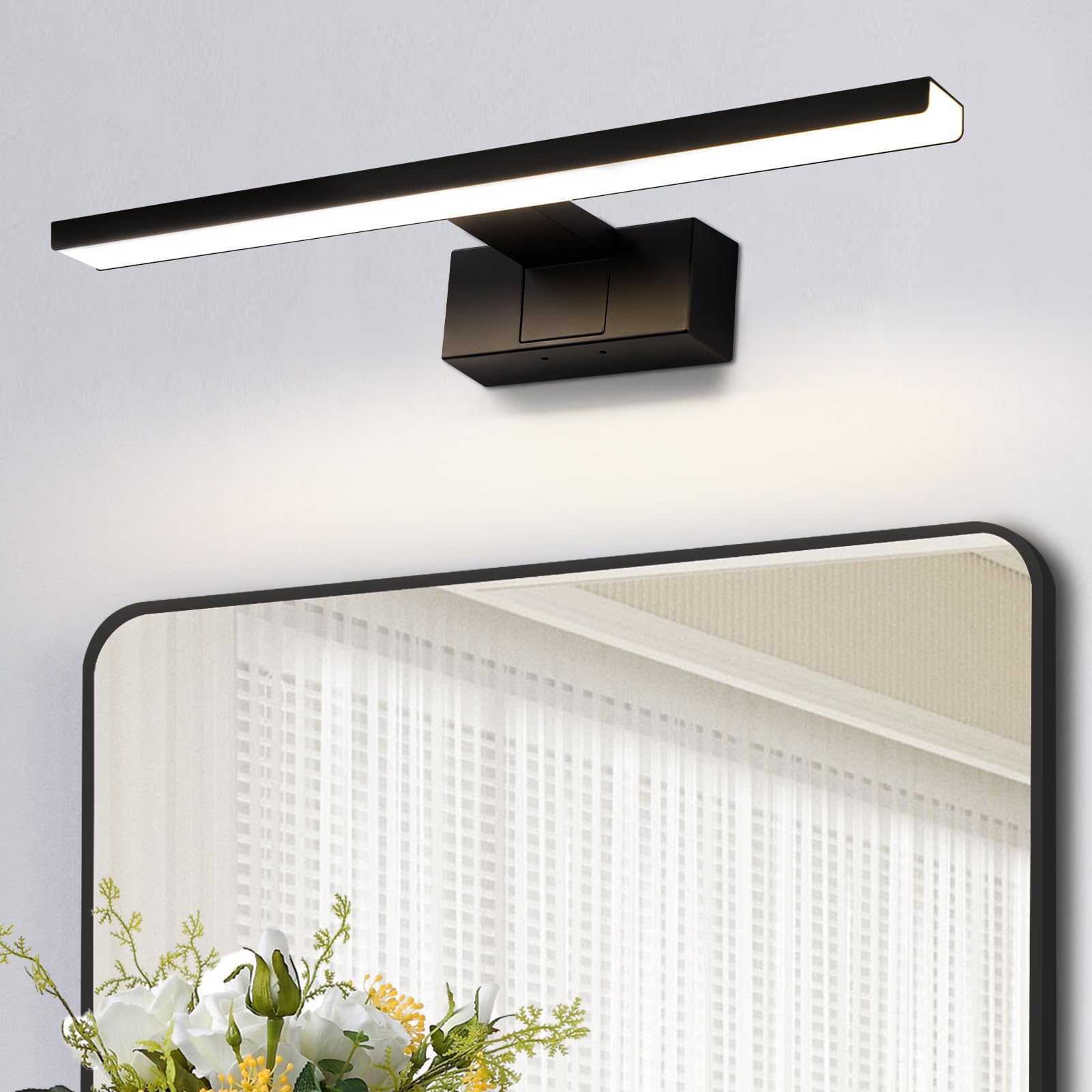 Homefire LED Bathroom Mirror Light 30cm - 6W Mirror Lamp for Bathroom Black Wall Light IP44 Waterproof Modern Wall Light Neutral White 4000K White