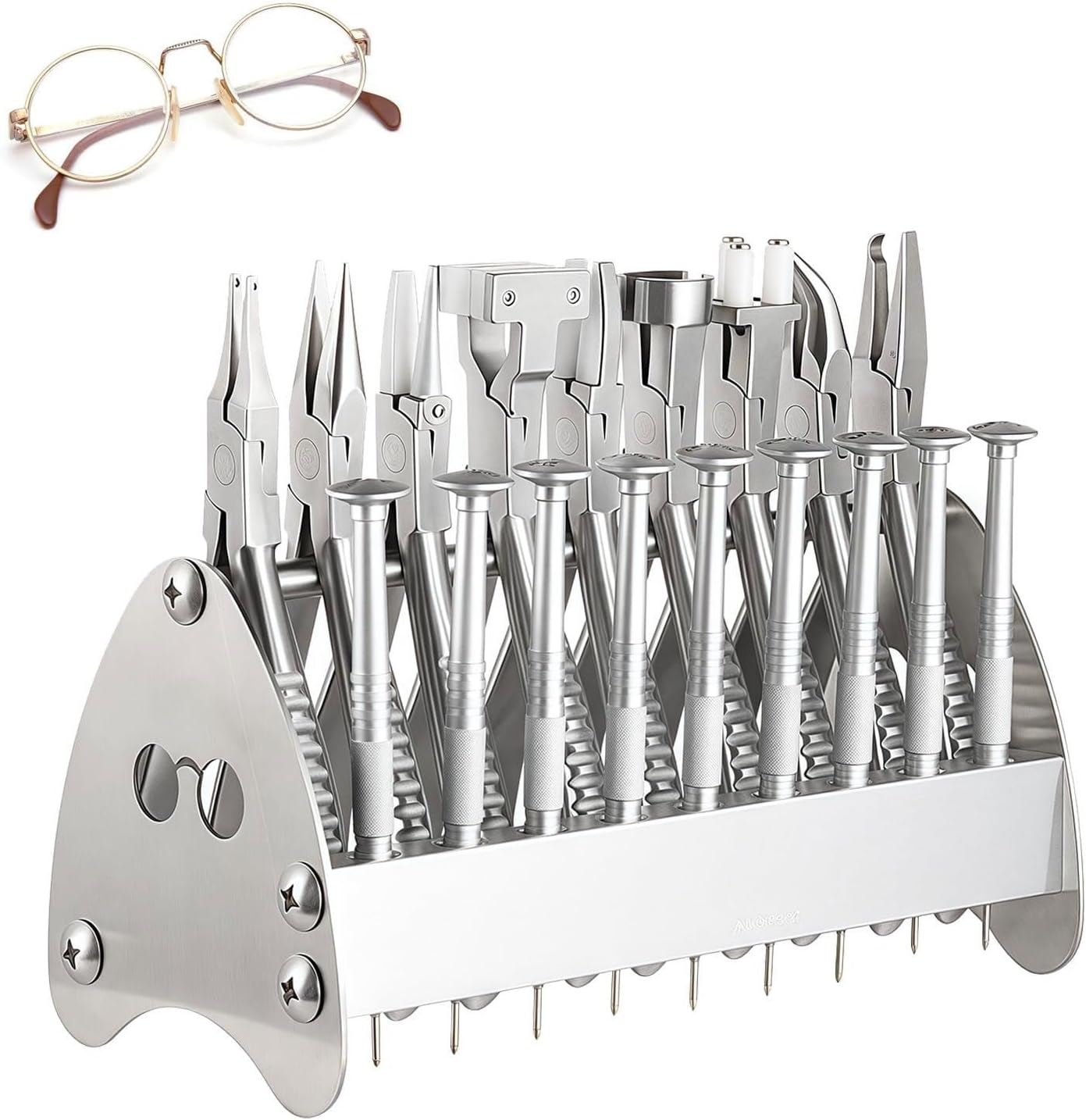 Eyeglass Repair Tool Kit,18 Pcs Stainless Steel Pliers and Screwdrivers W/Storage Rack,Optical Glasses Repair Kit for Home,Store Use Easy Access