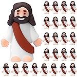 Bememo 25 Pcs Little Jesus Figures Original Design Mini Rubber Jesus Toys to Hide and Seek Religious Party Favors Sunday Baptism Gifts(Brown)