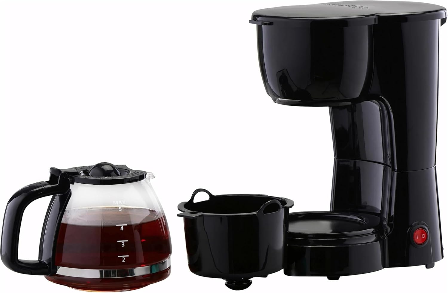 5-cup black coffee maker. Small anti-drip coffee machine for home, office and dorm use.