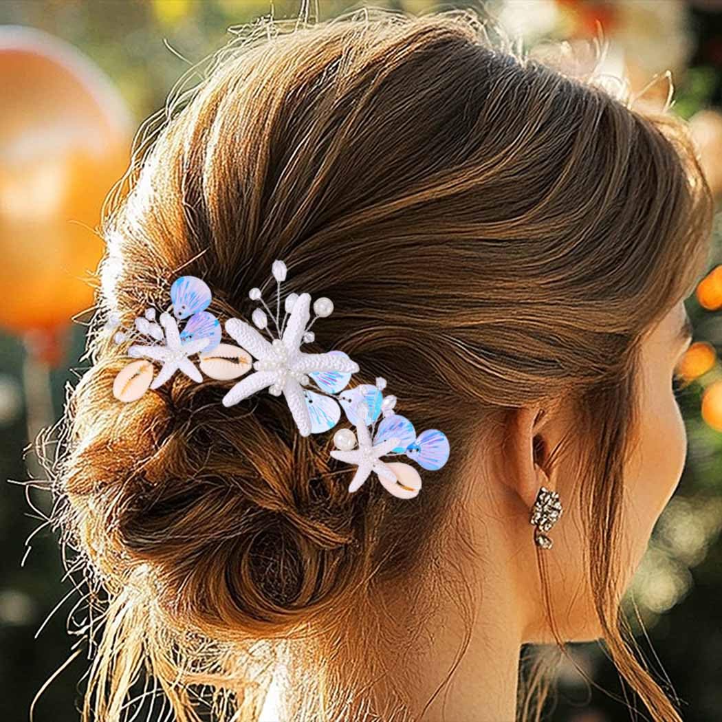 Kilshye Starfish Bridal Hair Pins Silver Seashell Wedding Hair Accessories Beach Hair Pieces for Women (Pack of 3) - Image 7