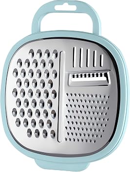 3 in 1 Vegetable Slicer with Storage Box, Stainless Steel Cheese Box Grater, Food Chopper, Wave Cutter, Kitchen Multi-Purpose Grater for Potatoes, Carrots, Zucchini, Onions... (Light Blue)