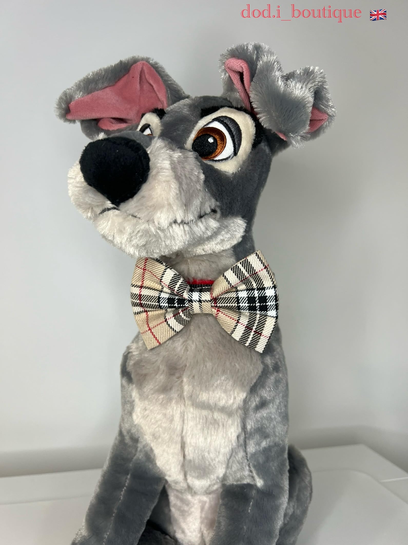 New Dogs Bow Tie Tartan woven Elastic Band attach COLLAR ACCESSORY Handmade UK (Medium Tartan Beige woven) - Image 2