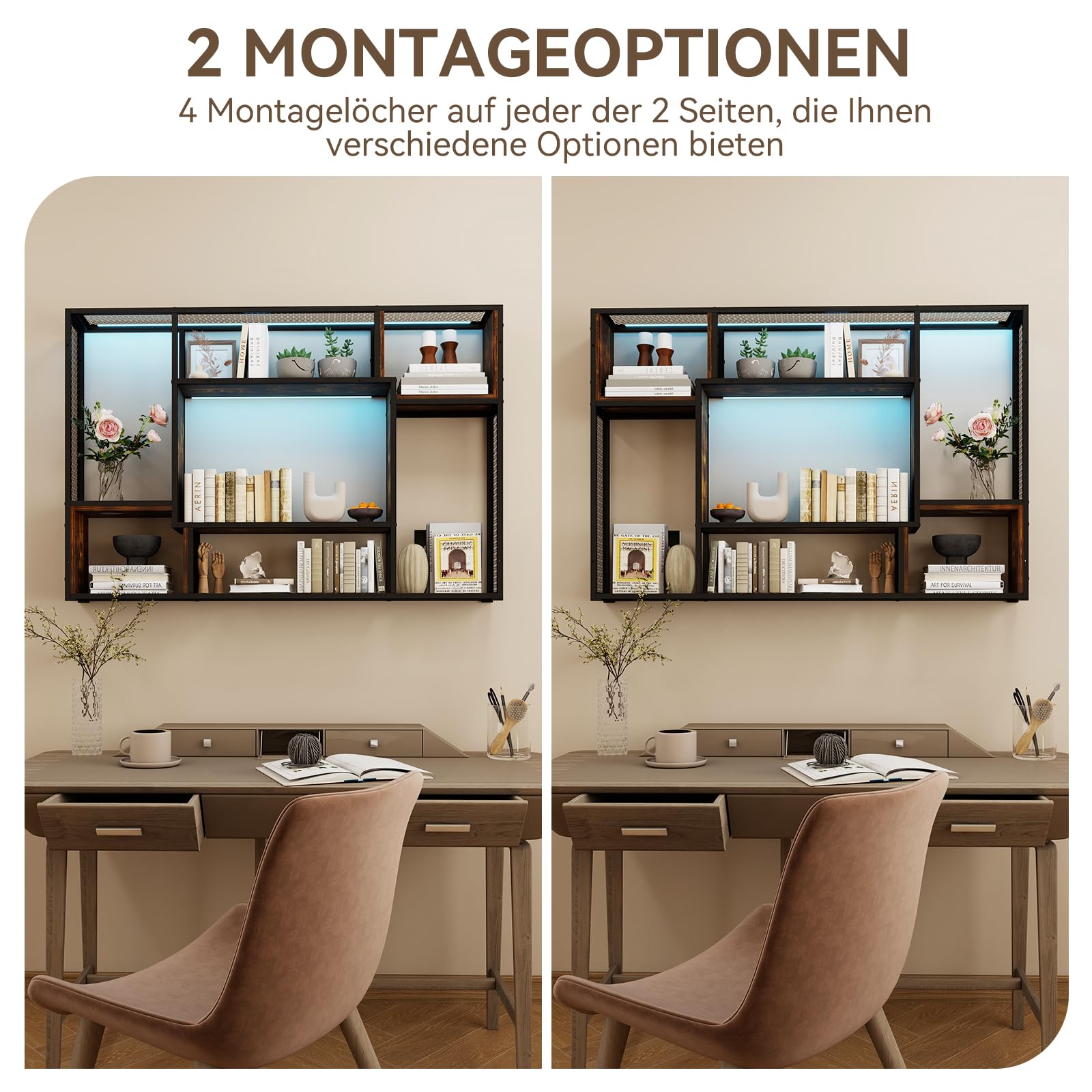 YOURLITE Weinregal Wand, mit LED-Beleuchtung Metall, Bar Regal mit LED-Licht, Wandmontage Wine Display-Ständer, 3 Ebenen Weinregal Metall, für Bars, Wohnzimmer, Küche, Restaurant, Schwarz