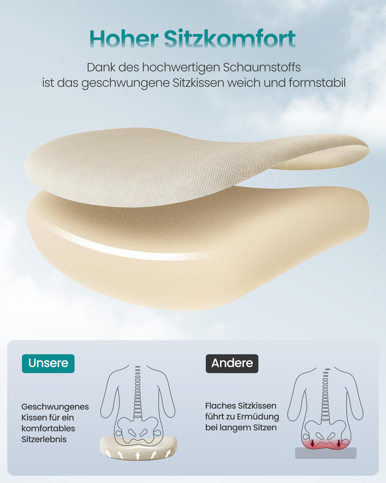 SONGMICS Bürostuhl, Schreibtischstuhl, ergonomische Rückenlehne, höhenverstellbar, hochklappbare Armlehnen, Drehstuhl mit Kopfstütze, bis 150 kg belastbar, cappuccinobeige OBN088K01