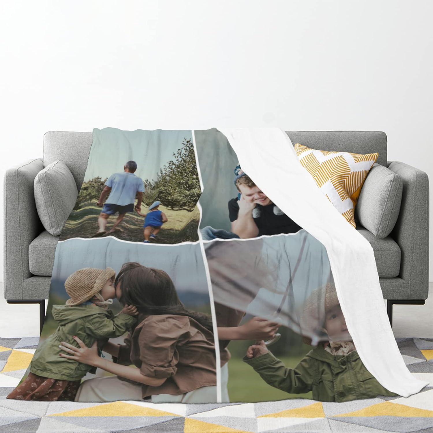 Custom Blanket With Photo Personalized Bedding Throw Blankets Customized Flannel Fleece Blankets for Mother Father Family Friends Lovers Pets Wedding Valentine's Day Customized Gift 4 Photos 60"x80"