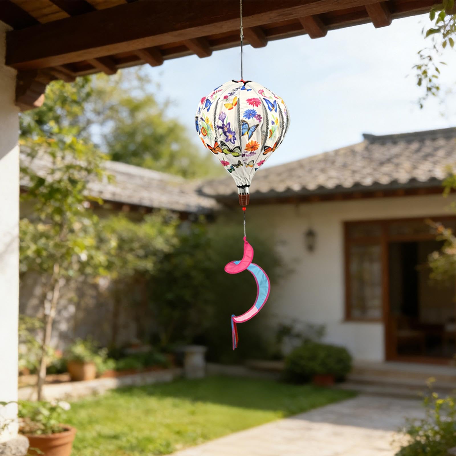 Sharplace Montgolfière, Manche à air, Ornement de Jardin, Moulin à Vent, décoration Suspendue pour pelouse, Porche ou Maison, Papillon Beige