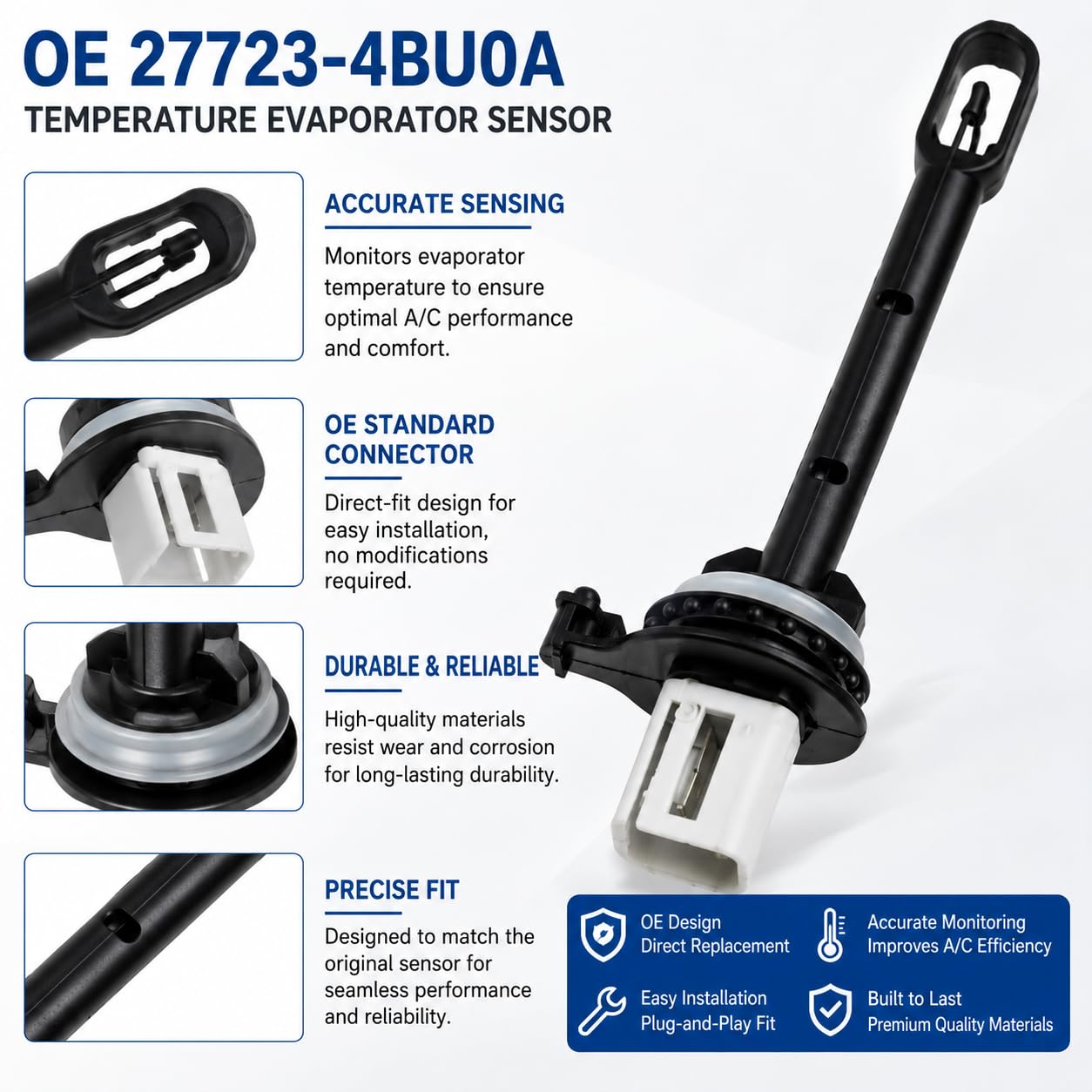 OE 27723-4BU0A Temperature Evaporator Sensor for Nissan Rogue 2014-2020 & Rogue Sport 2017-2022 - Direct Fit AC Sensor, Plug-and-Play Installation