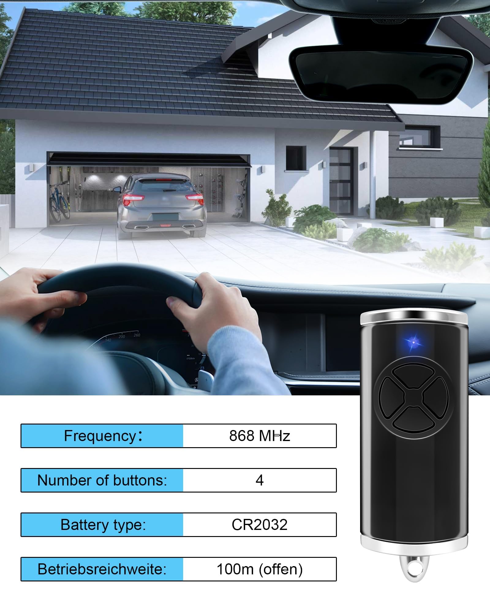 868MHz Télécommande pour HSE4 BS,4 Canaux Télécommande de rechange,Bip Portail Porte De Garage Compatible avec HSM4 HSE2 HS1 HS4 HSZ1(2PCS)