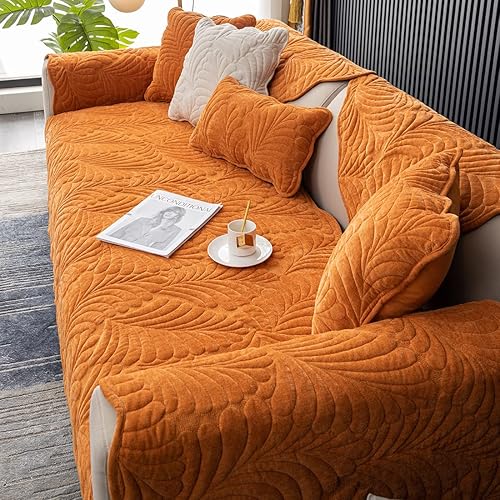 Miniatura 6 de Funda para sofá con diseño de hojas de palma, de felpilla, acolchada de felpilla, 1 pieza, antideslizante, suave, protector de muebles para