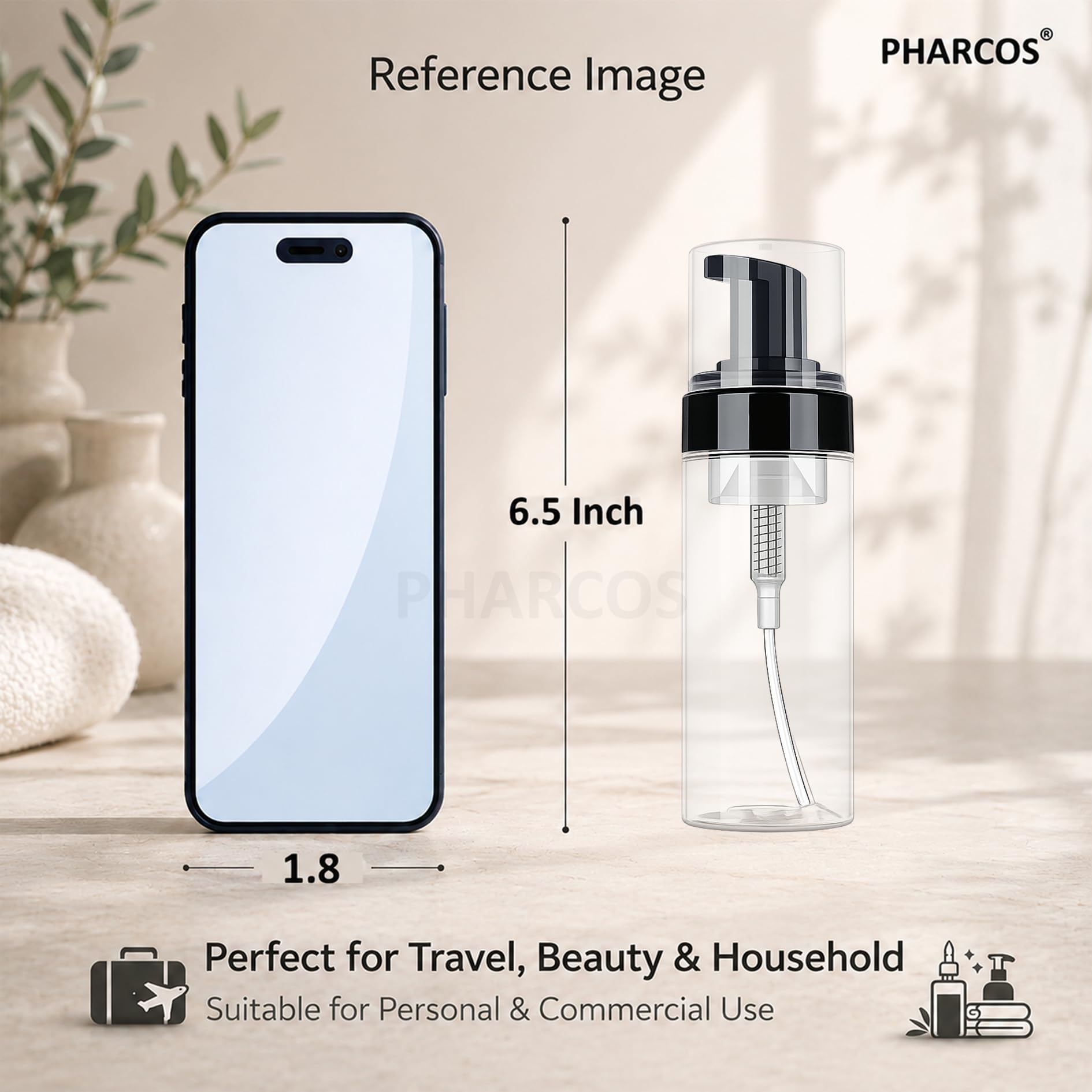 Pharcos Foaming Dispenser Bottle, Refillable Empty Pump Container for Liquid Soap, Face Wash, Shower Gel, Shampoo | BPA & Leak Free, Travel-Friendly - 150 ml (Transparent & Black, Pack of 1) 1