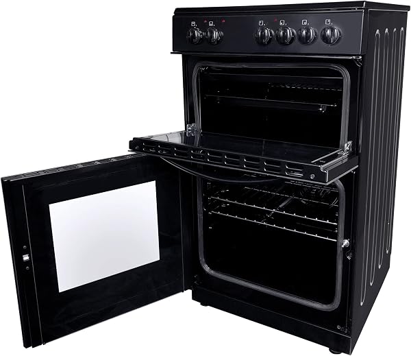 Statesman EDC50B Fan Assisted Double Oven Electric Cooker, 4 Zone Ceramic Hob, Integrated Grill, 50cm Wide, Double Glazed Door, 1 Deep Tray with Wired Chrome Grid, Black - 2