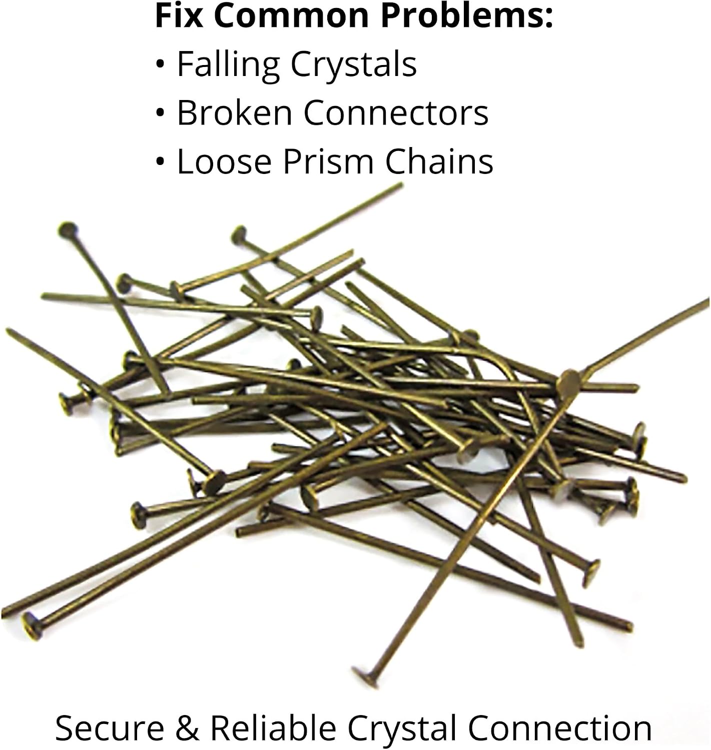 100pcs Antique Brass Head Pins 1" (26mm) – Crystal Prism Connector Pins for Chandelier Repair, Jewelry & Beading Supplies, Pendant & Lamp Hardware