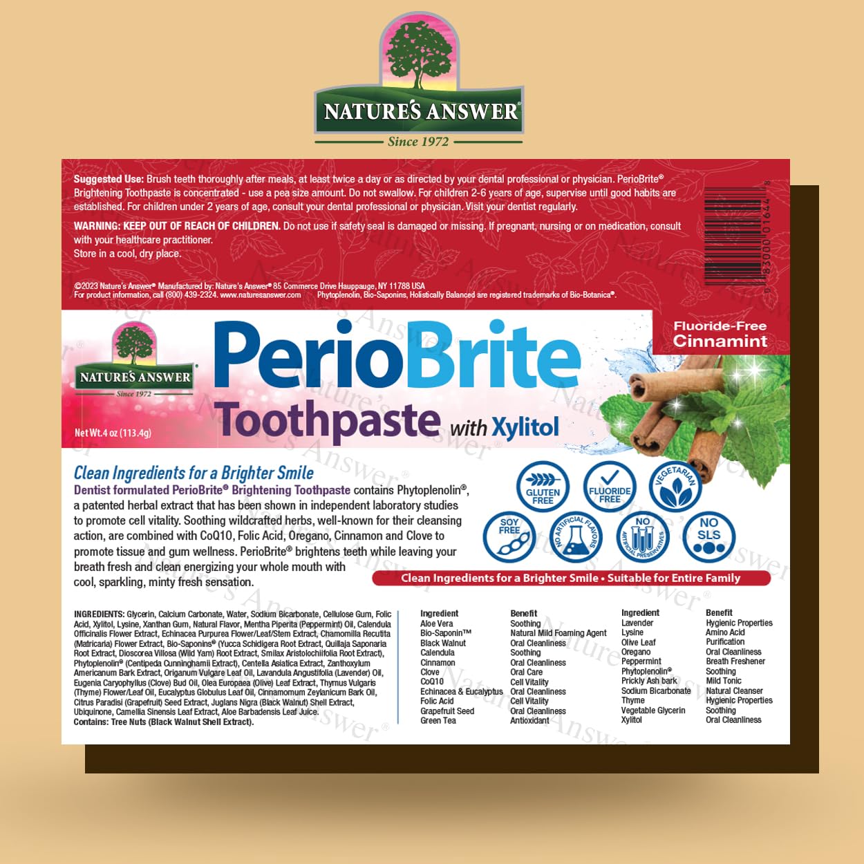 Nature's Answer Periobrite Natural Toothpaste, Cinamint, 4 Ounce, 3 Count
