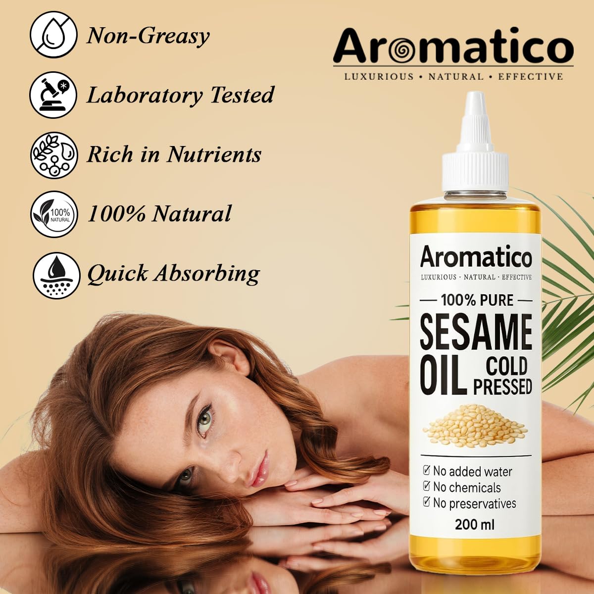 100% Pure Cold Pressed Sesame Oil for Skin, Hair & Massage – Lightweight, Non-Greasy Daily Care Oil, No Added Chemicals or Preservatives - 7 Fl Oz - Image 4