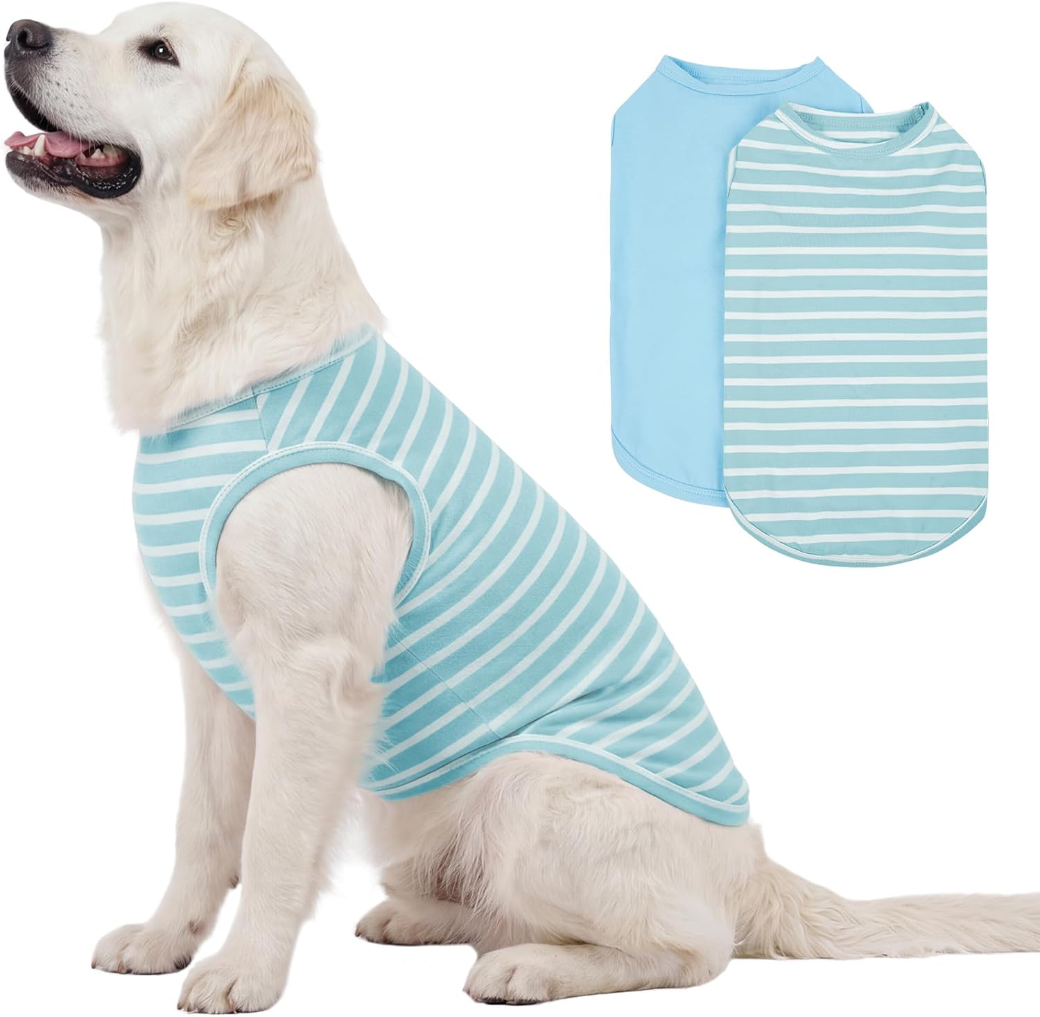 Lelepet 2 Pack Dog Shirts for Small Medium Large Dogs, Soft Cotton Dog T-Shirt Clothes, Striped Pet Sleeveless Vest Tank Top for Dogs Boys Girls, Lightweight Puppy Outfit Pet Sweatshirt, Pink 2XL