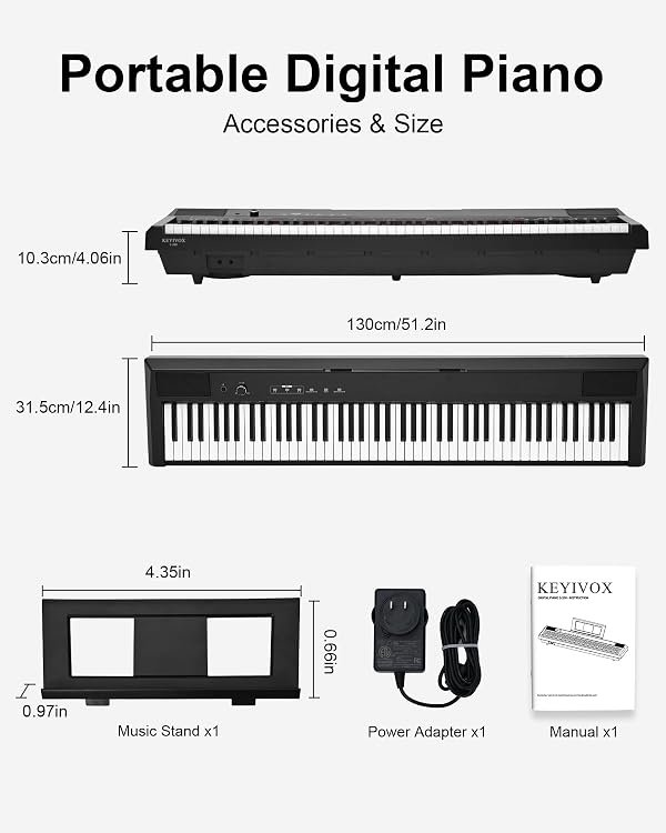 KEYIVOX S-200 Beginner Keyboard Piano - 88 Key Full-Size Weighted Digital Piano, Portable Electric Piano with Sustain Pedal, Power Supply, Dual Headphone Jack, USB-MIDI, and MP3 Player,Black by KEYIVOX - Image 9