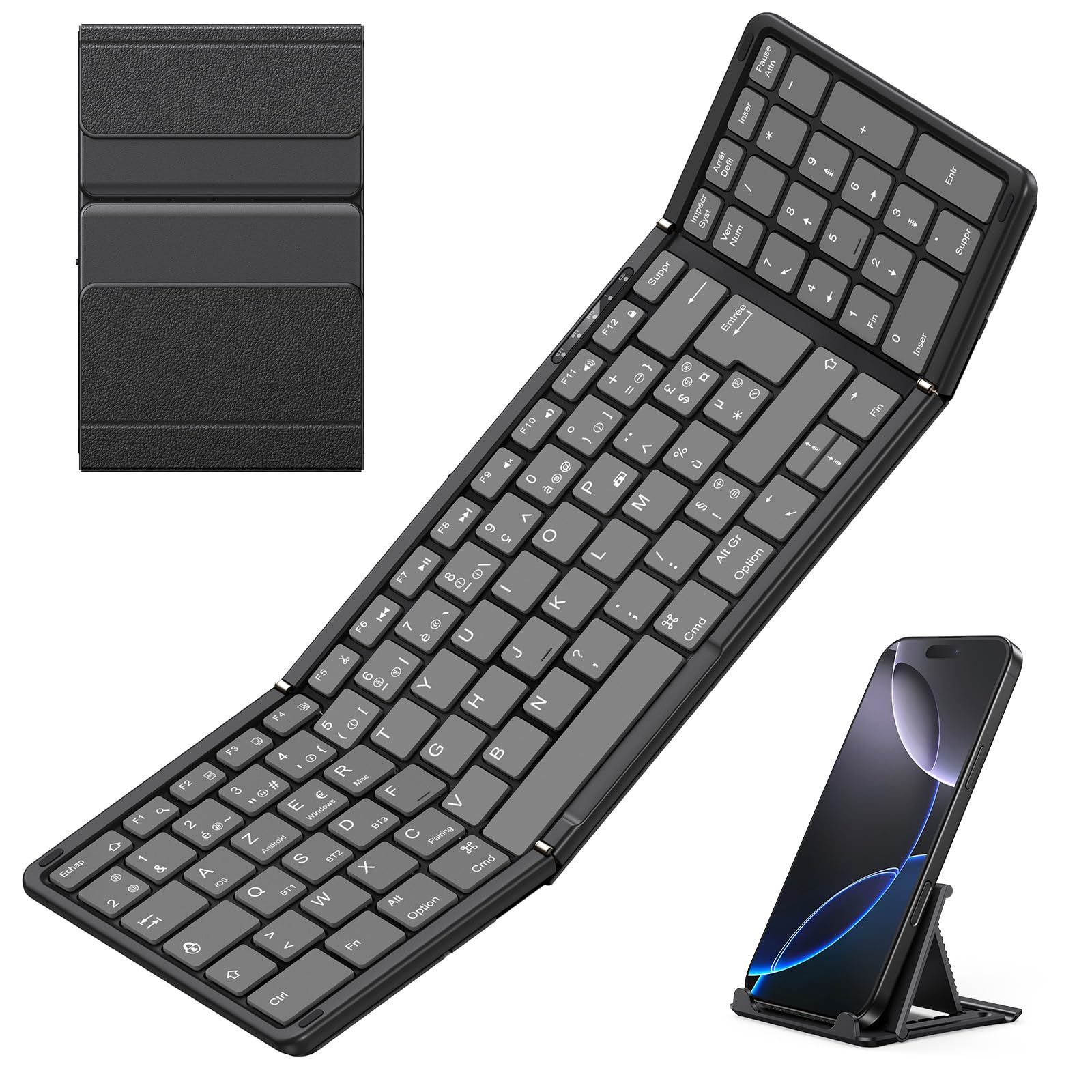 OMOTON Clavier Bluetooth Pliable AZERTY avec Pavé Numérique Rechargeable