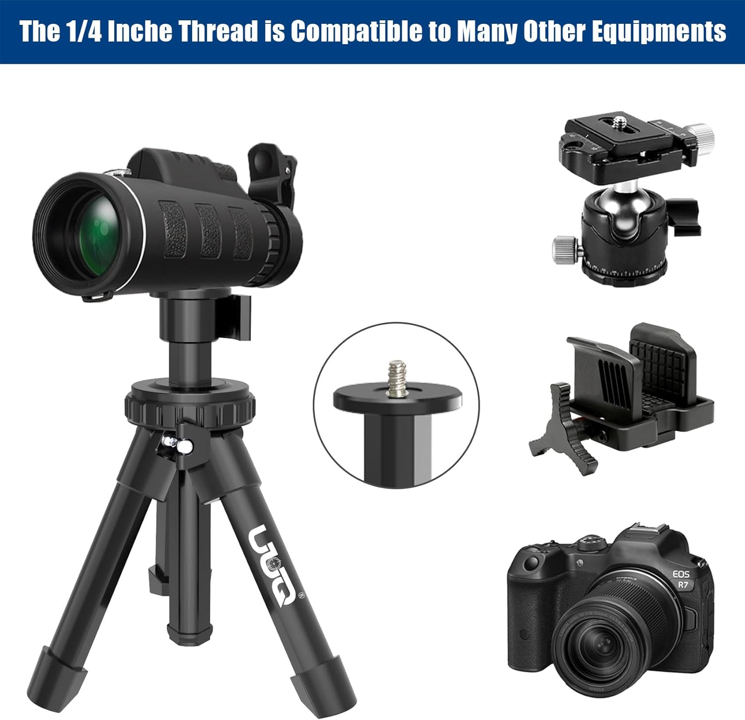 UUQ QV3 Rifle Rest Tripod with 8.7“- 18.7” Height Adjustment, Lightweight Aluminum Cast Construction, Portable Bench Rest with Removable 360° Rotate Yoke Holder for Shooting