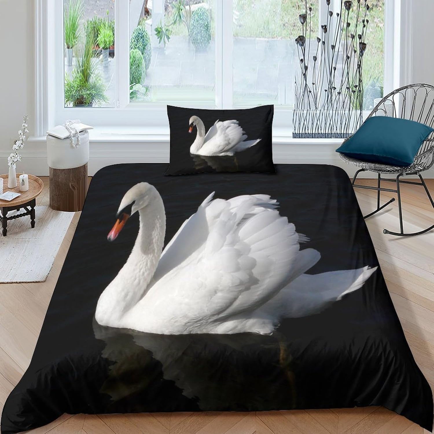 Zestaw pościeli w rozmiarze Super King White Swan, poszewka na kołdrę z zapięciem na zamek błyskawiczny, dla dzieci, miękka, oddychająca poszewka z mikrofibry 260 x 220 cm + 2 poszewki na