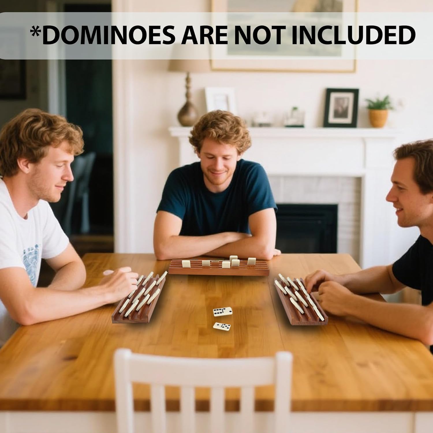 GSE Games & Sports Expert Domino Set of 4 Wooden Domino Trays Holders Organizer - Premium Tiles Holder Racks for Mexican Train, Chicken Foot and Other Games