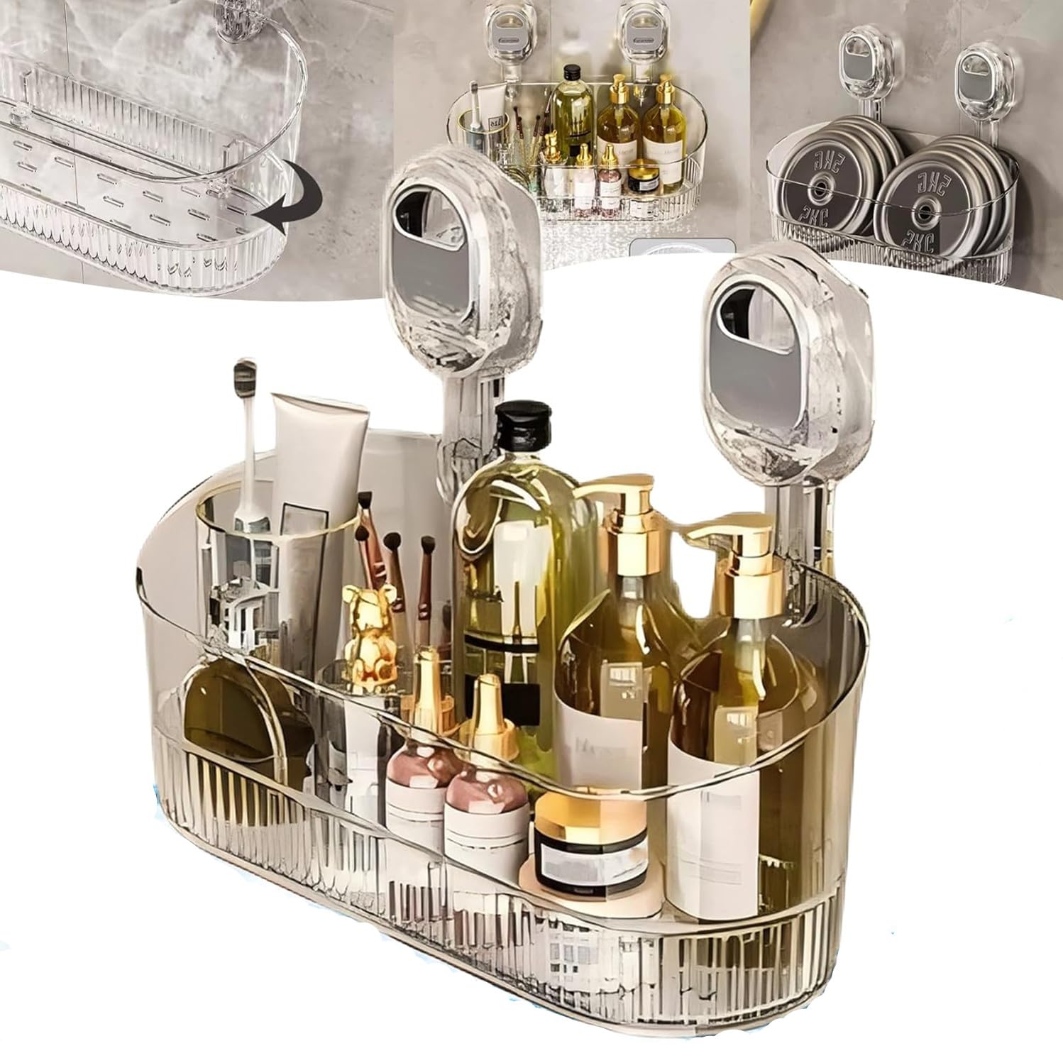 No-Drill Bathroom Suction Storage Box with Powerful Corrugated Cups - Large Capacity Heavy-Duty Load-Bearing Shower Caddy Shelf Organizer