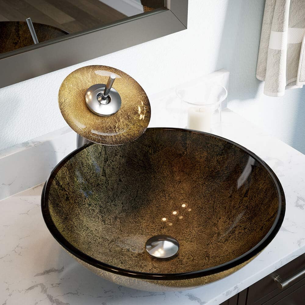 Wееklу Tор Sаlе MR Direct 637 Foil Undertone Glass Vessel Sink, Black, Gold