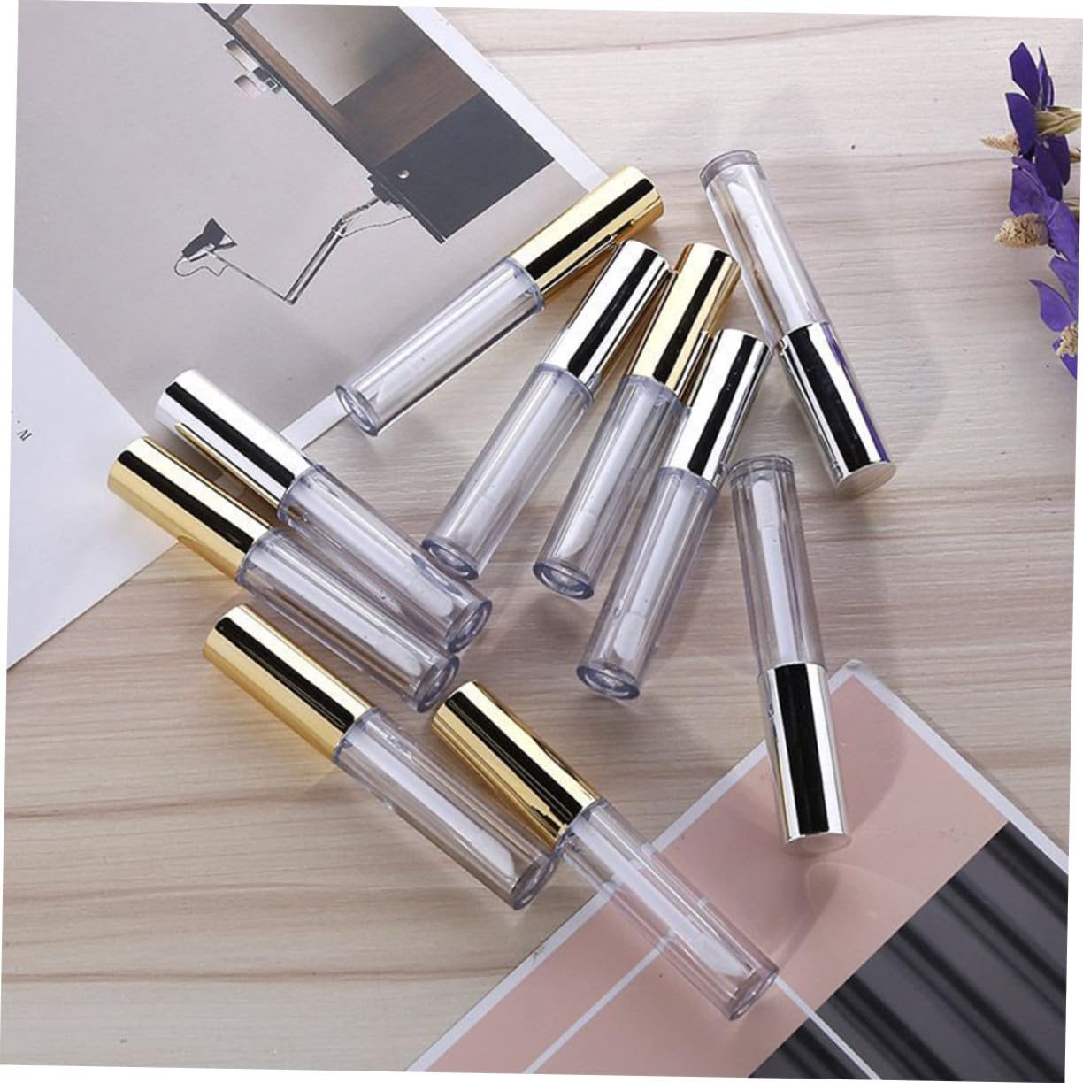 Tubetto Lucidalabbra Vuoto 10ml Plastica Oro, 40 Pezzi | Lip Oil e Lip Liquid, Uso Makeup, Leggero e Portatile, Confezione da 40