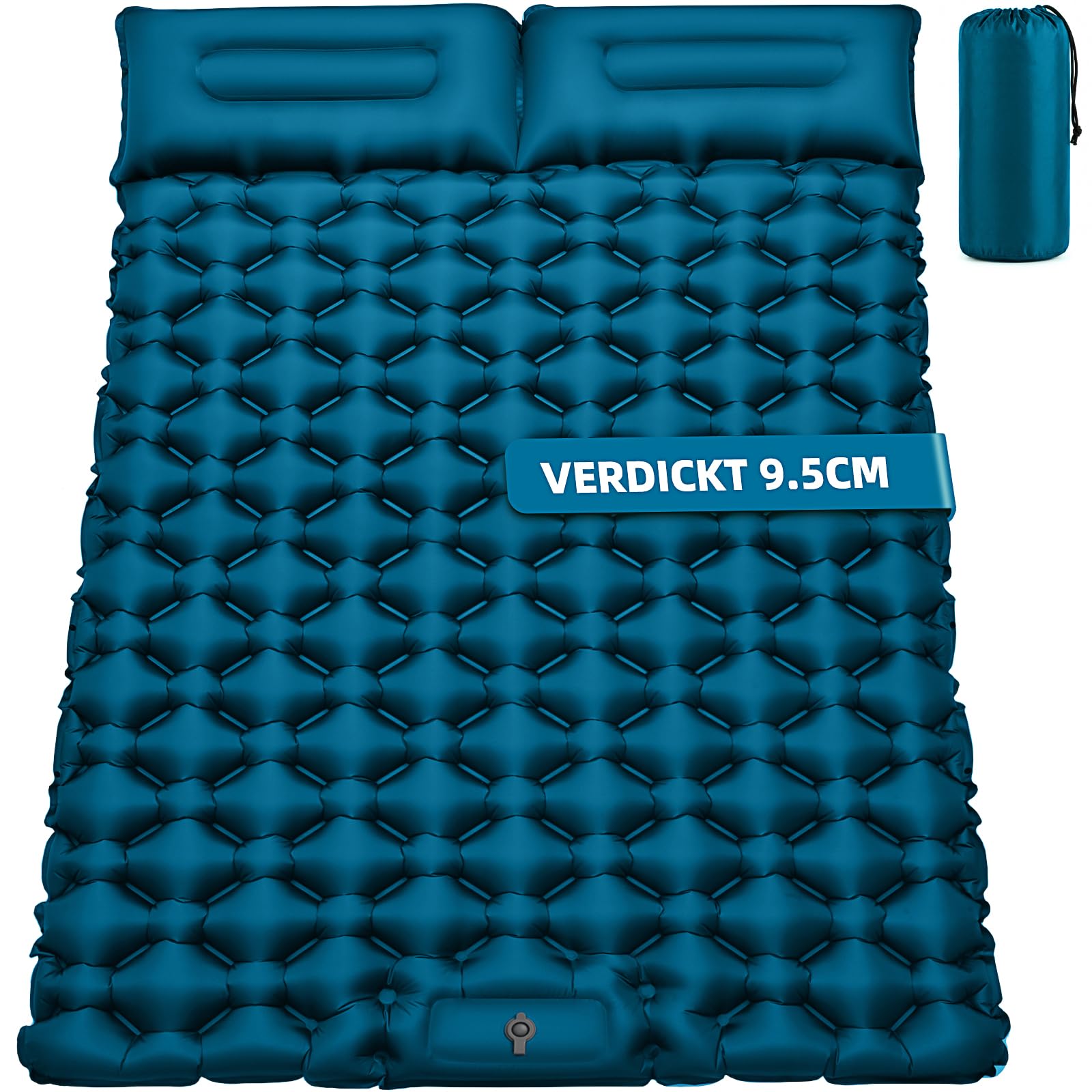 FORRINX Isomatte Camping Luftmatratze 9,5cm verdickt, Ultraleicht Luftzellenmatte Aufblasbare Matratze mit Kopfkissen Outdoor Wasserdicht Campingmatte Schlafmatte für Strand, Zelt, Wandern