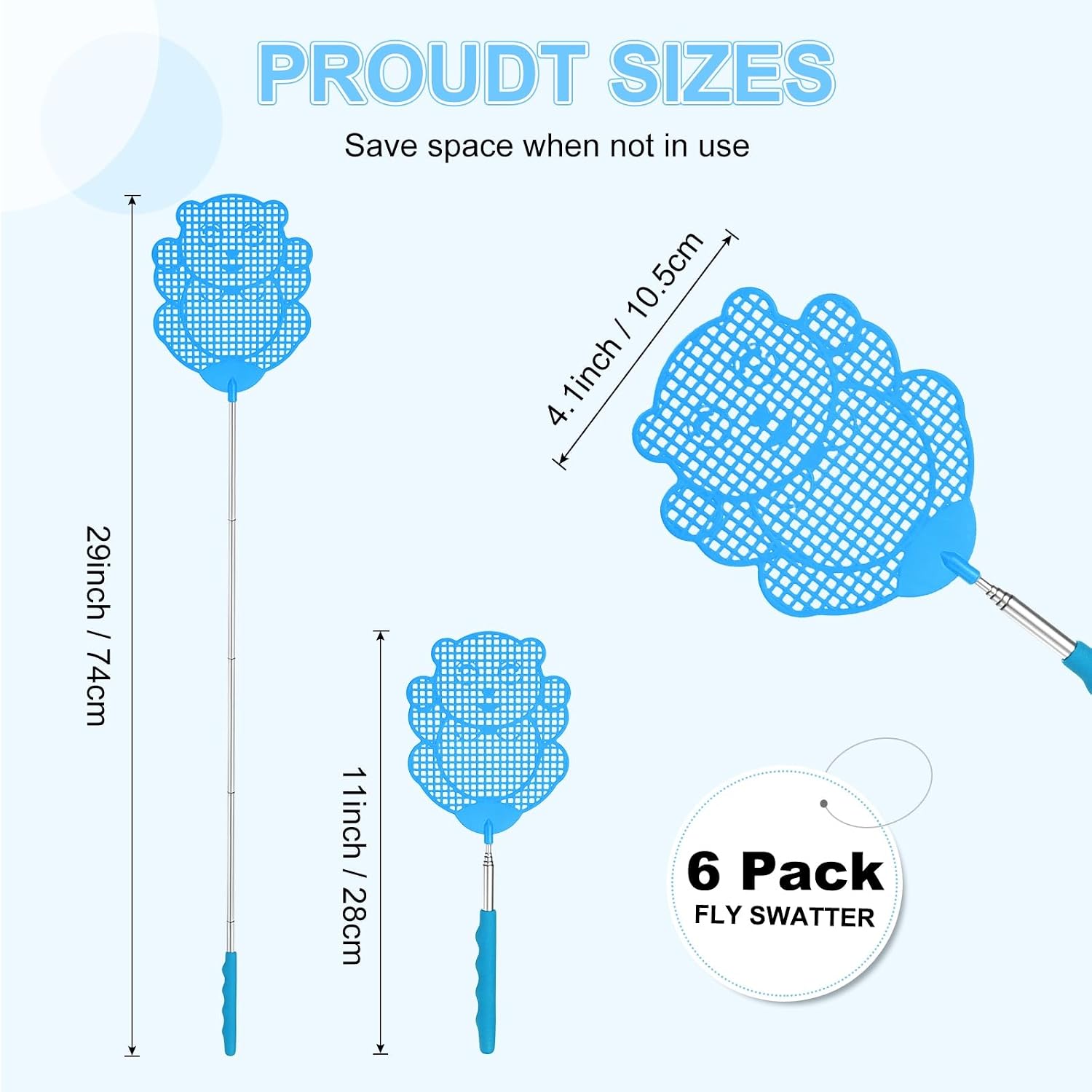 M METERXITY 3-Pack Fly Swatter for Indoors, Plastic Fly Swatter Heavy Duty with Stainless Steel Telescopic Handle for Garden/Indoor/Outdoor/Kitchen/Office [Blue] image 3