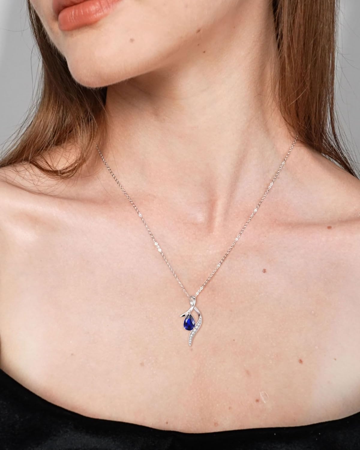 Birthstone Necklaces for Women Teardrop Necklace 925 Sterling Silver Twist Heart Pendant Birthday Jewelry Gifts for Her, 18"+2" - Image 2