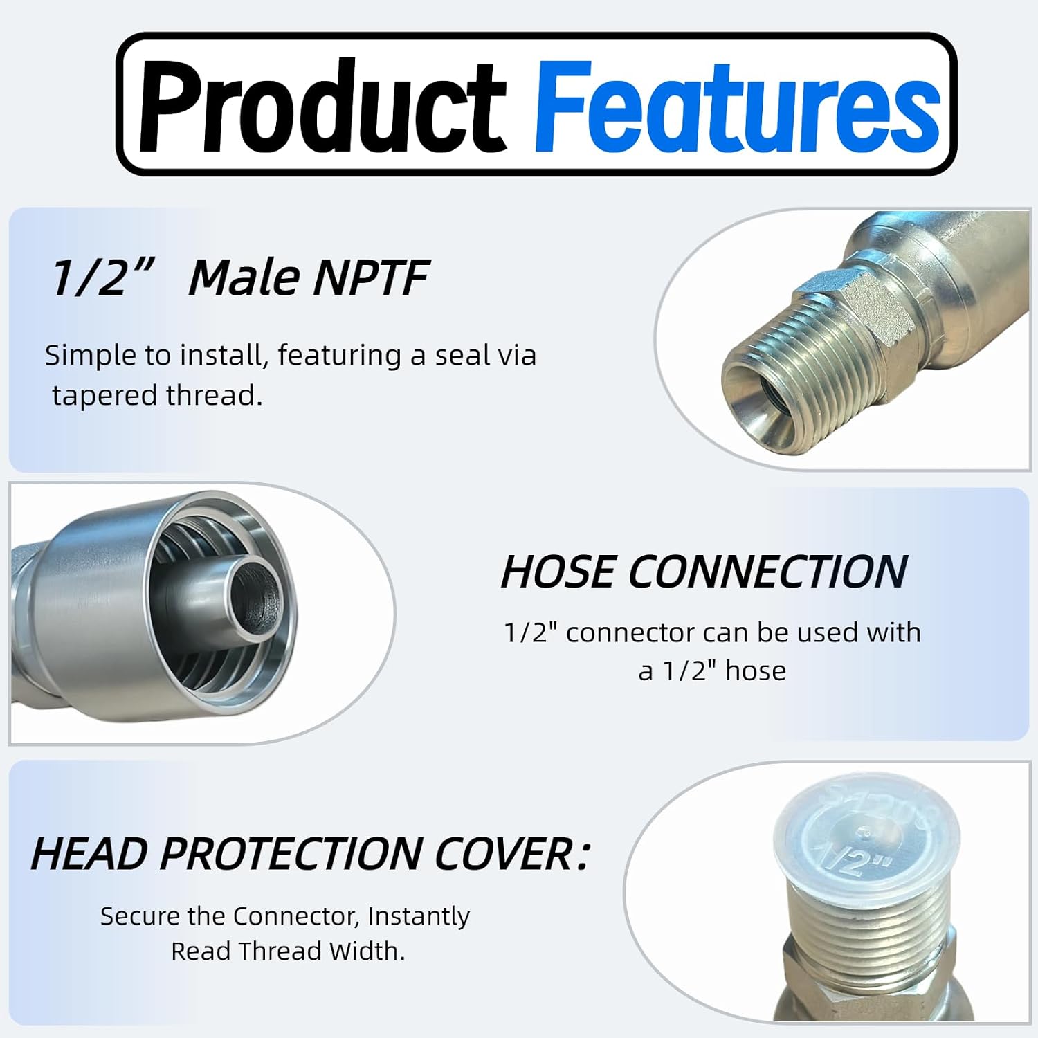 12Pack 1/2" Hydraulic Hose Fitting-1/2" Hose x 1/2 inch NPTF Male Pipe Hydraulic Hose Crimp Fitting Ends