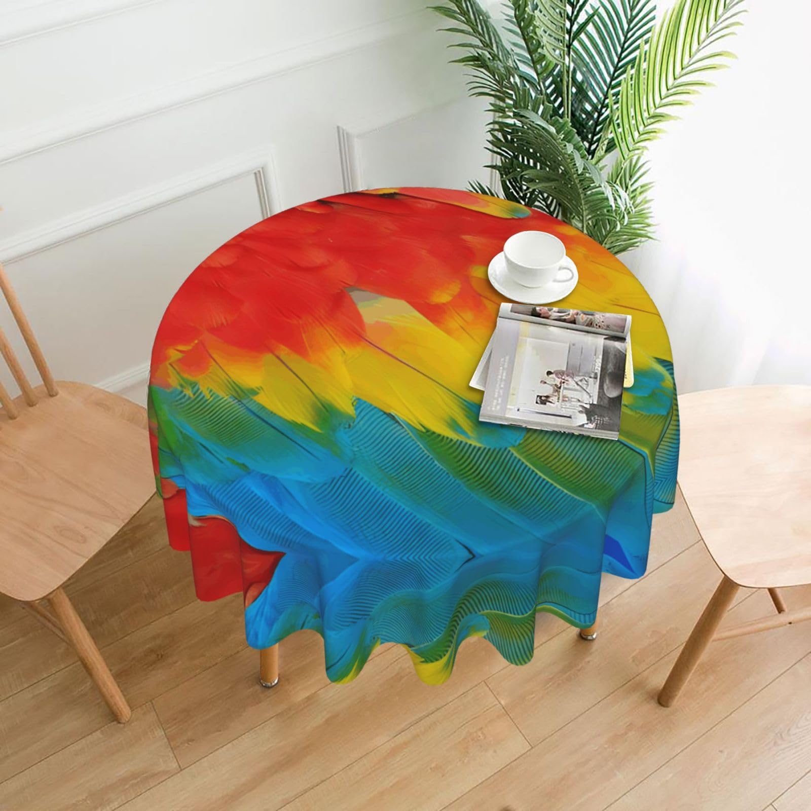 YYHWHJDE Fantastic Parrot Feather Prints Round Decorative Tablecloth 60in - High-Grade Polyester Throw for Elegant Dining & Festive Gatherings