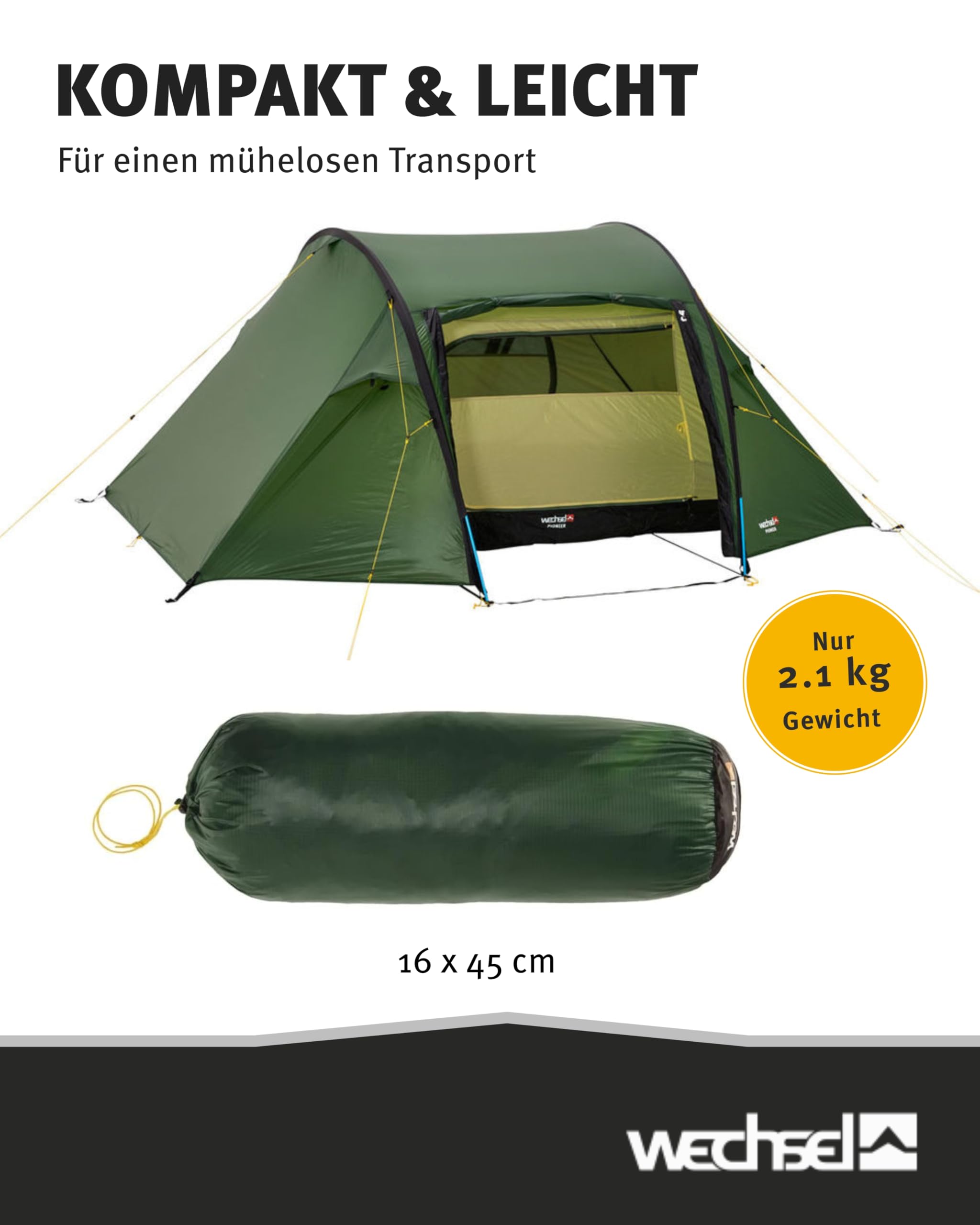 Wechsel Pioneer I Zero-G Trekkingzelt für 2 Personen I schnell aufbaubares Leichtgewichtszelt I kompakt & transportabel I ideales Outdoor-Zelt für Camping, Wandern & Radreisen