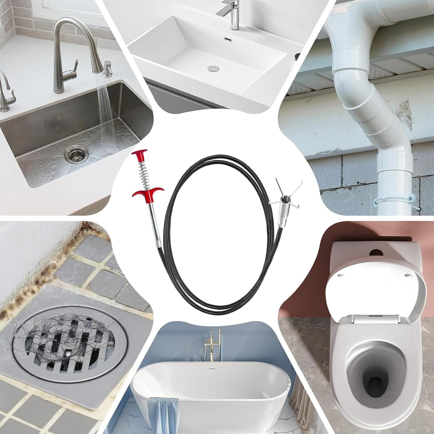 Serpiente de drenaje de 116 pulgadas, removedor de obstrucciones de drenaje de pelo, herramientas flexibles de limpieza de canalones para fregadero del hogar, bañera de baño, drenaje