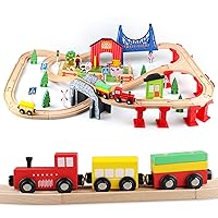 Jacootoys 80 pezzi Trenino Legno Giocattoli Pista Macchinine Ferrovia Treno Giocattolo