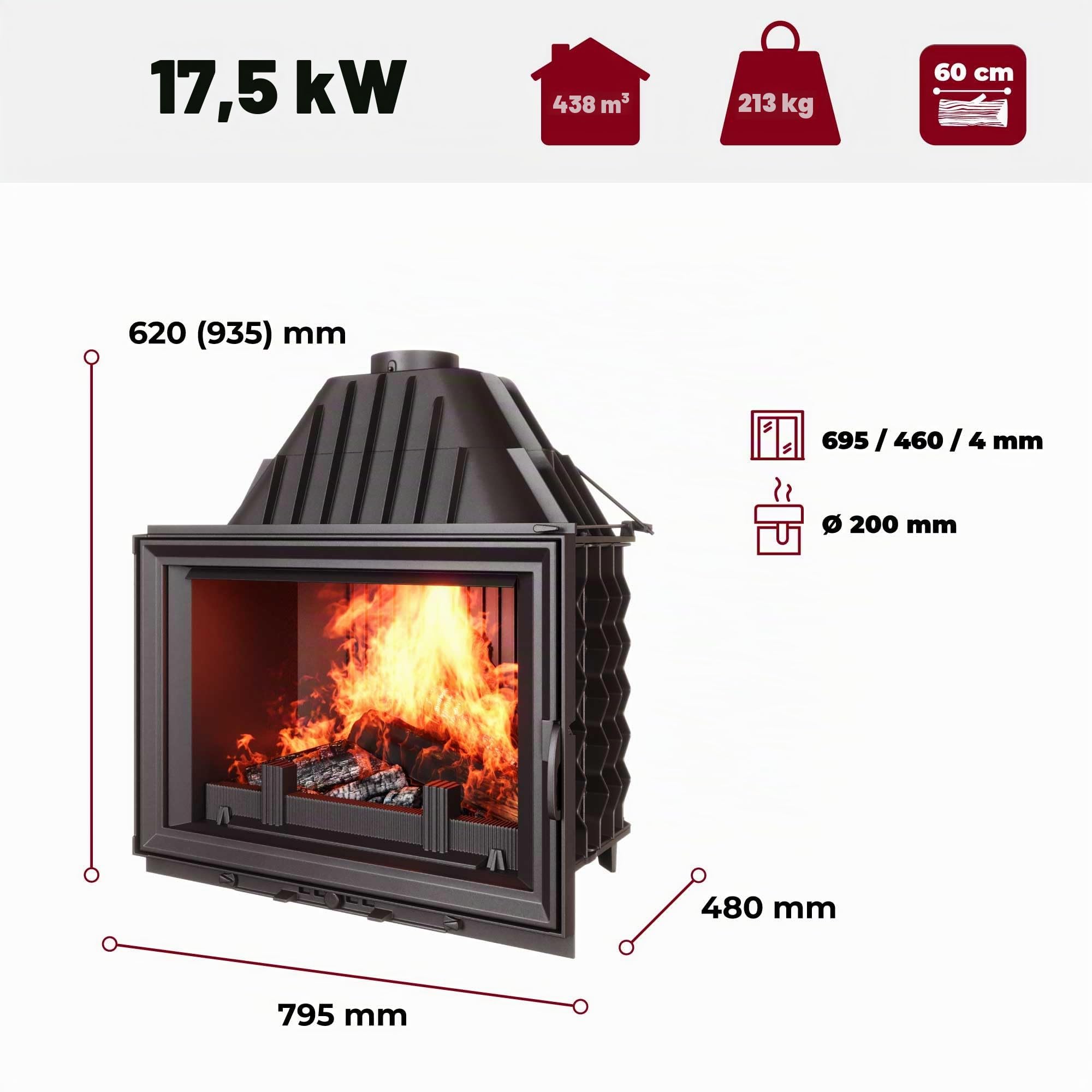 Insert de cheminée en fonte - W8 (17,5 kW) ECO