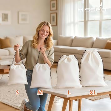MISSLO Set of 3 Cotton Breathable Dust-proof Drawstring Storage Pouch Multi-functional Bag. Pack 3 S
