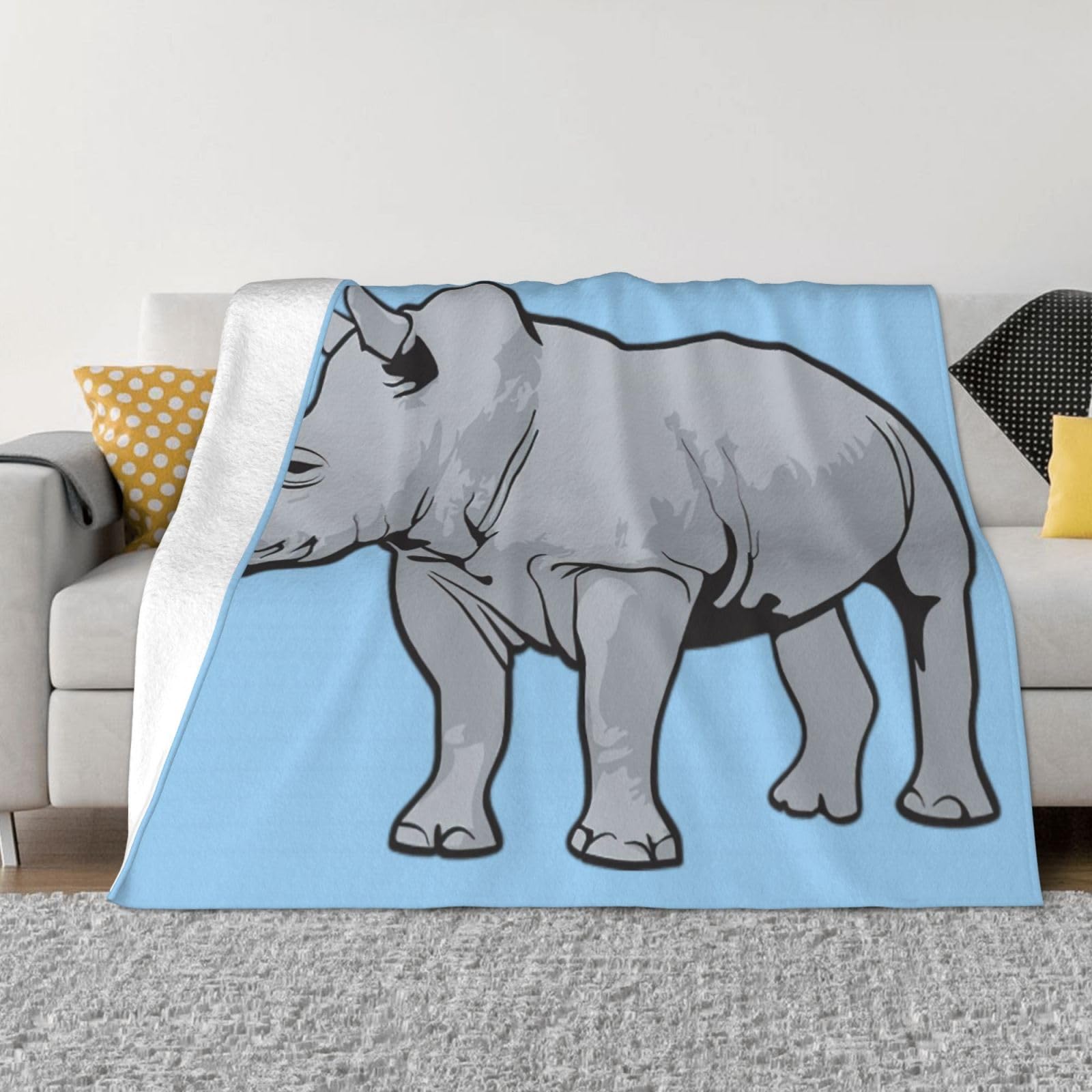 Couverture flanelle rhinocéros douce anti-froid pour canapé