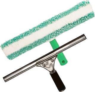 G.I.V. - Fensterreinigungs Set - T-Träger mit abrasivem Mikrofaserbezug für hartnäckigen Schmutz + Fensterabzieher aus Aluminium mit Gummilippe -Fensterabzieher, Glasreinigung, Fensterputz Ausrüstung