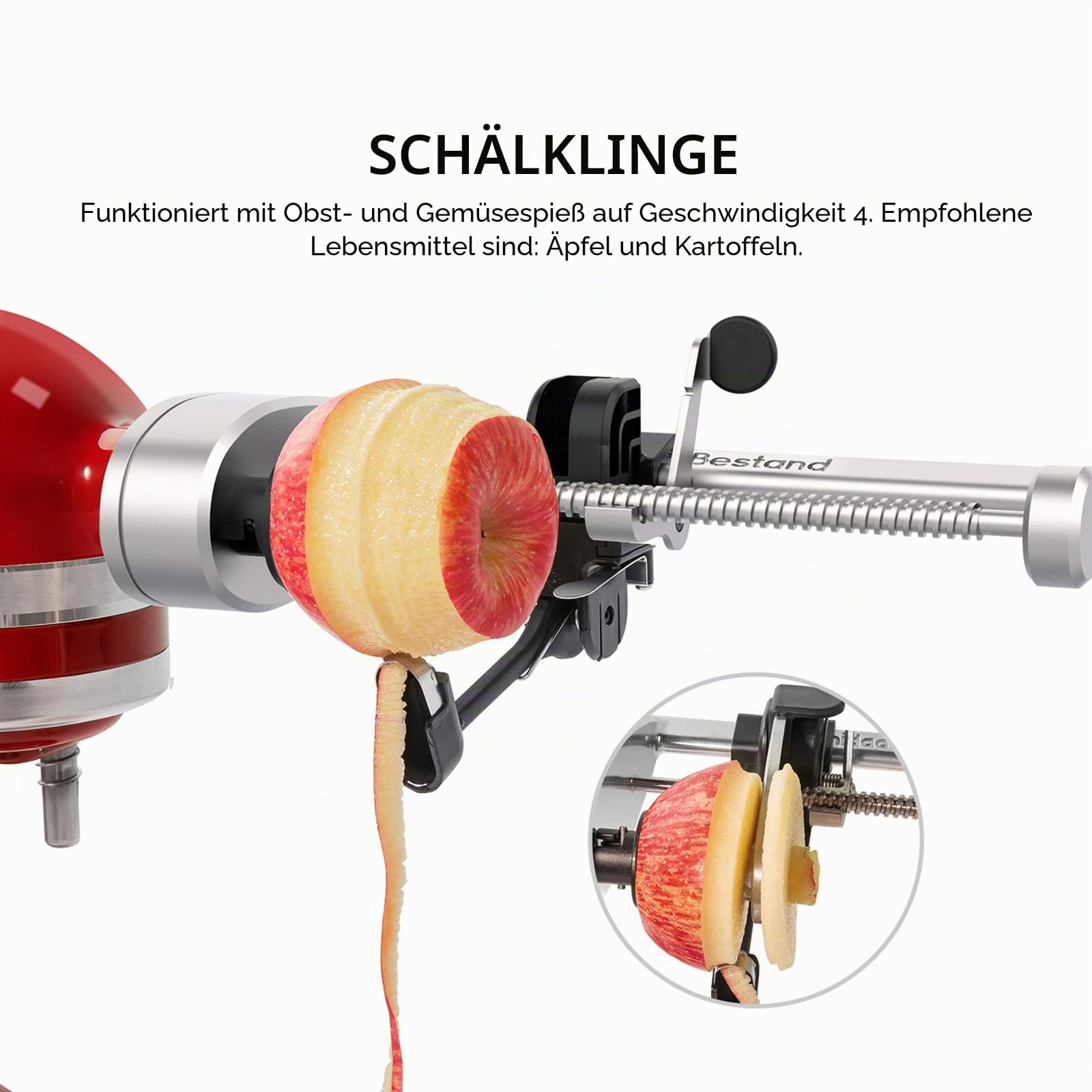 Spiralschneider-Aufsatz (5 Klingen) kompatibel mit KitchenAid Standmixer, kommt mit Schäler, Kern und Scheibe, Gemüsehobel (nicht Spiralschneider der der Marke KitchAid Marke)