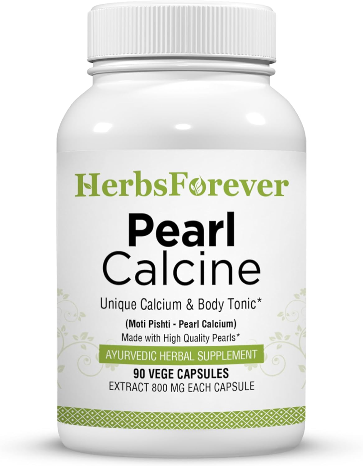 Herbsforever Pearl Calcine-Natural Pearl Calcium Supplement for Skin,Dental,Nail & Bone Health,Joint,Heart Support,with Premium Pearls-Moti 13 Ayurvedic Plant,Amino|Easily Absorb|90Veg Capsules|800mg