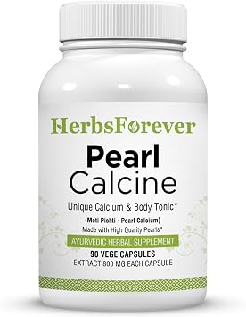 Herbsforever Pearl Calcine-Natural Pearl Calcium Supplement for Skin,Dental,Nail & Bone Health,Joint,Heart Support,with Premium Pearls-Moti 13 Ayurvedic Plant,Amino|Easily Absorb|90Veg Capsules|800mg