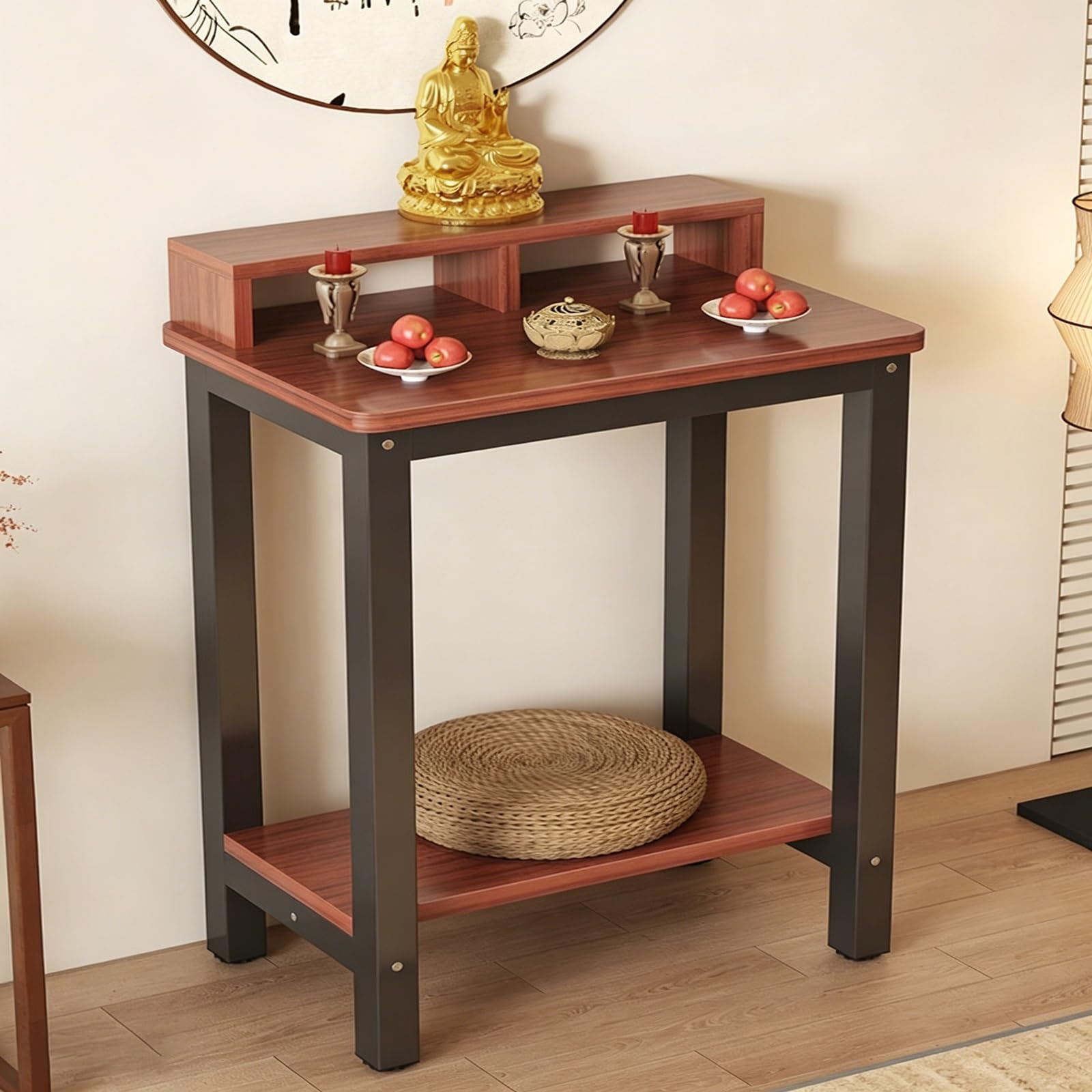 JNTFNE Metal Frame Meditation Altar Table, Buddha Puja Board with Storage, Prayer Stand Display Rack, for Living Rooms, Office, Shrines, Temples(Black 2,60cm/23.6in)